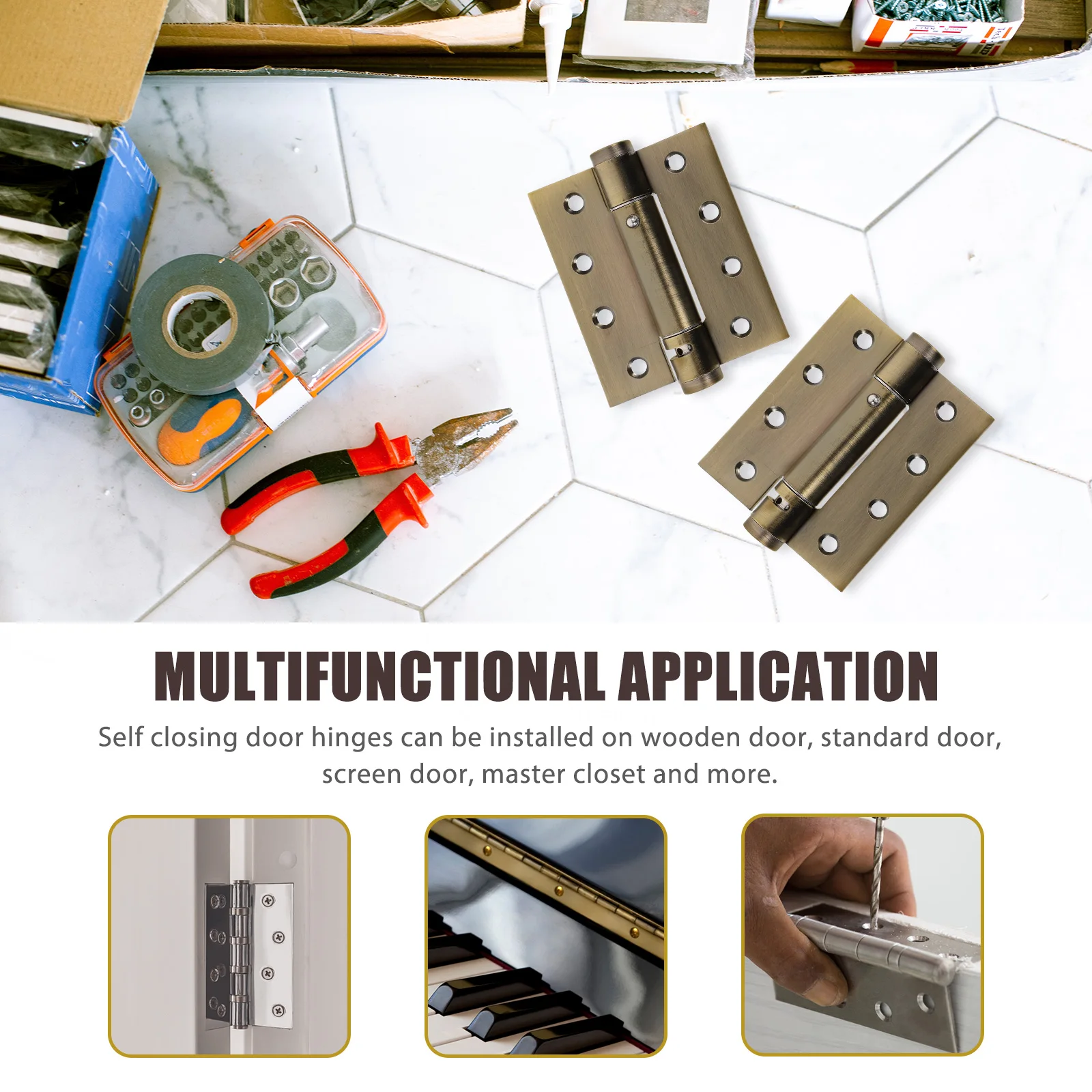 

2Pcs Self Closing Door Hinges Heavy Duty Metal Spring Loaded Hinge for Exterior Screen Bathroom Pantry Door Durable