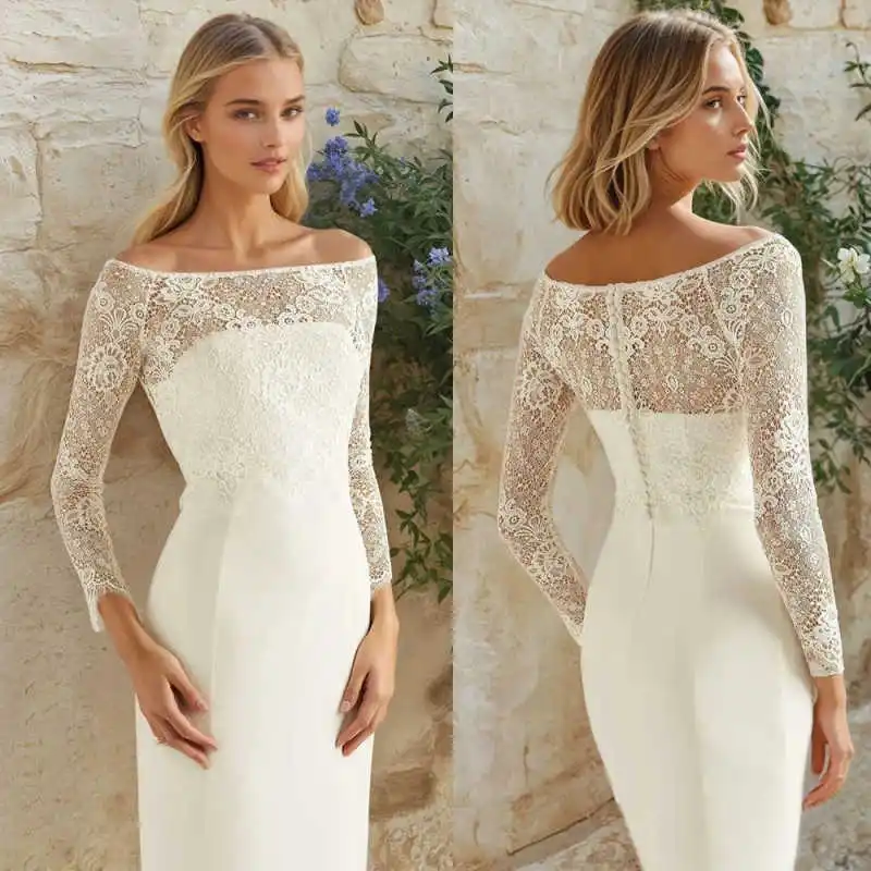 

Elegant Wedding Bridal Jacket Long Sleeves Bridal Bolero Lace Appliques Button Bridal Shawl Coat Wedding Accessories Customized