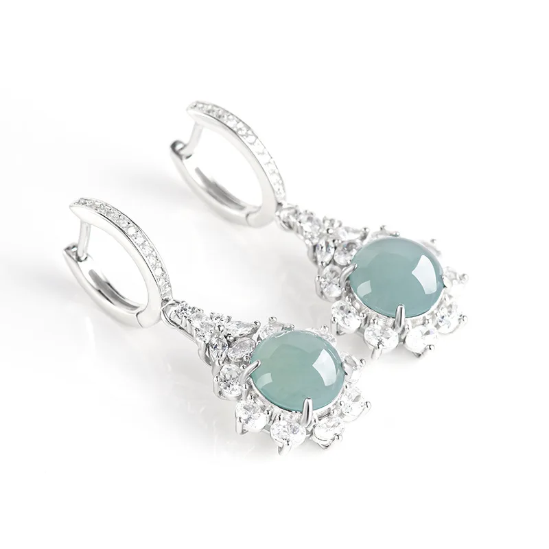 

Myanmar Jadeite Snowflake Earrings Charm Designer Natural Burmese Jade 925 Silver Accessories Luxury Carved Gemstone Energy