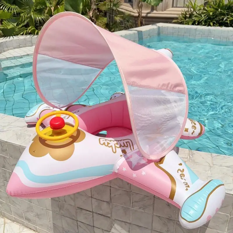 Galleggiante per aeroplano per giocattoli da piscina per zattera per aeroplano per bambini con parasole Lettino ergonomico e confortevole per l'igiene familiare