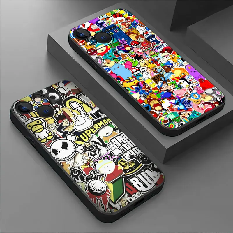 Black Case For iPhone 14 15 Pro Max 13 XR SE 2020 12 Mini 6 6S X XS 11 Pro 7 8 Plus Soft Phone Cover Street Graffiti Art