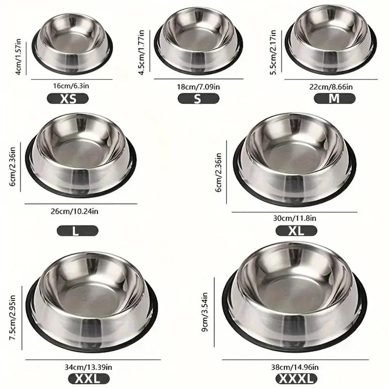 Ciotola per cani antiscivolo in acciaio inossidabile, bacino per alimenti per gatti durevole e resistente alle cadute con base in gomma per animali domestici