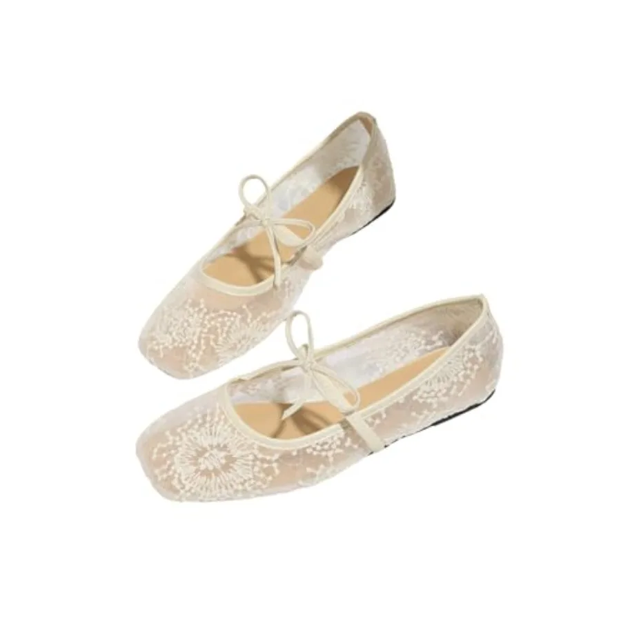 

BEAUDRM Women's Polka Dots Mesh Ballet Flats Bowknot Pointed Toe Ballerina Flats Closed Toe Comfortable Casual Work Shoes