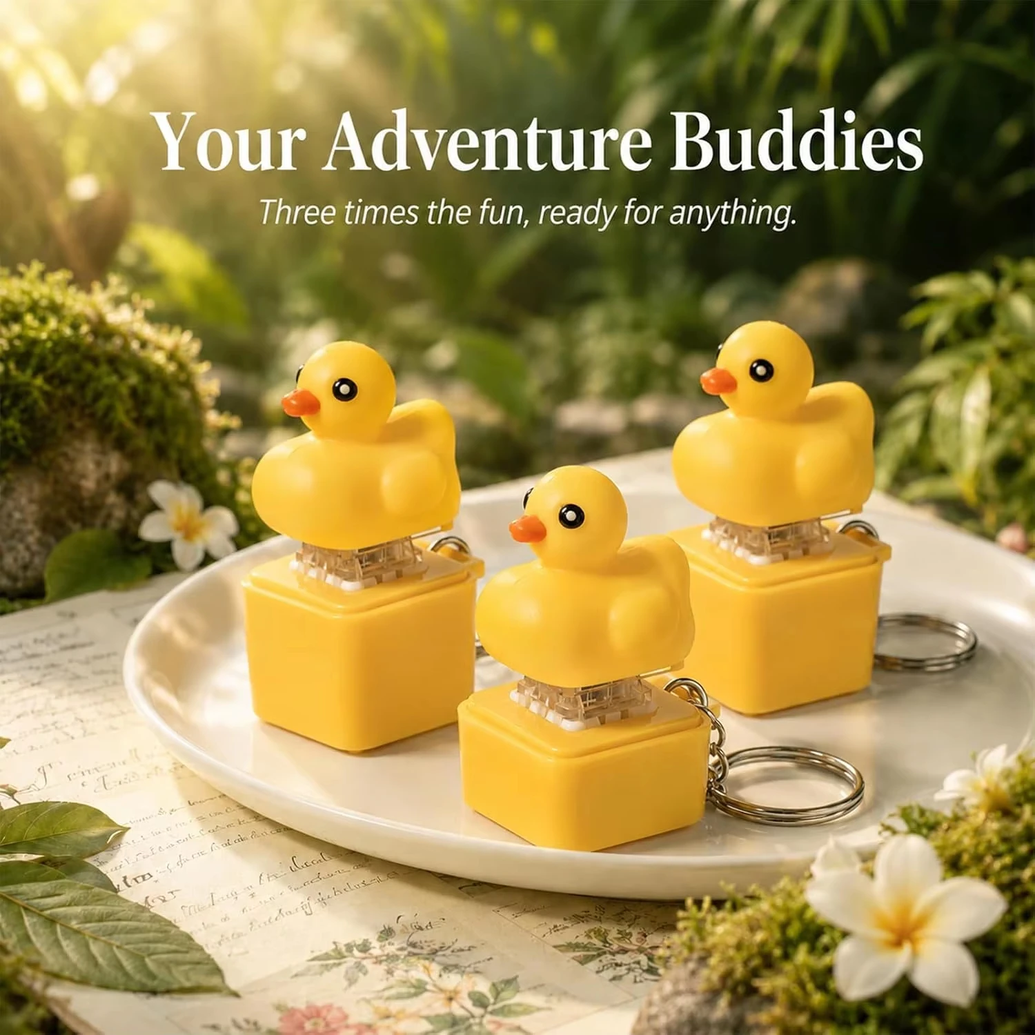 Quacky Duck Keychain Click Luminous Sounding Keyboard Anti-Stress Relief Fidget Button Keycap Yellow Duck Pendant Finger Toys