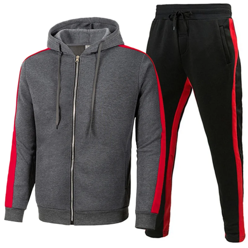 Fashion Men Tracksuit  Hooded Sweatshirts+Sport Pants High Quality Gym Outfits Casual Jogging Zipper Hoodie  Set