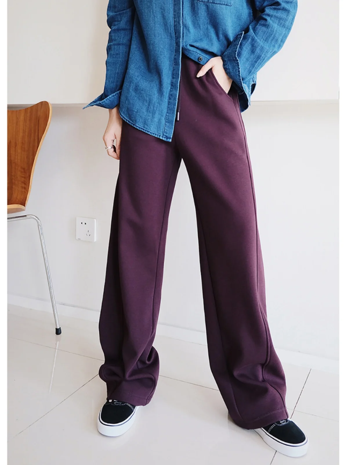 

Thiened Silk Feather down Dstring Waist Elastic Wide Leg Pants Women's Autumn Winter Loose Fit Long Trousers Casual Sle