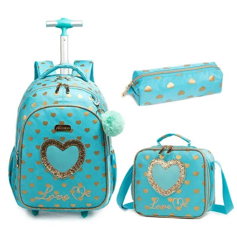 Children School Bag Rolling Backpack Wheeled Backpack for Girls School Trolley Bag Wheels Kids Travel Luggage Trolley Backpacks