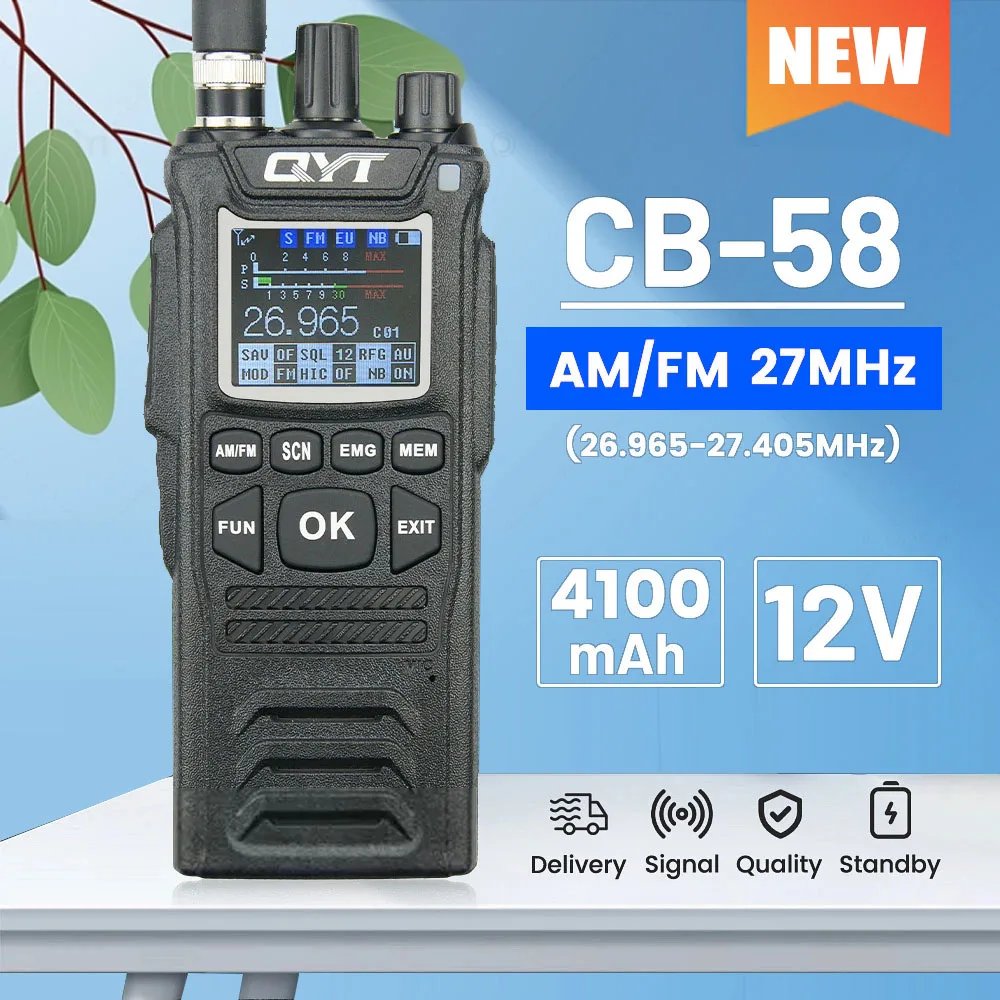 2024 QYT CB-58 CB Radio FM AM Mode Citizen Band Radio 4W 27MHz 26.965-27.405MHz Portable Walkie Talkie for Outdoor Transport Car