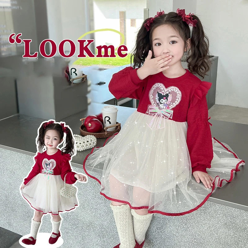 

Anime Kuromi Lolita Dress Girls' Mesh Dress Spring and Autumn Long Sleeve Princess Dress Party Dress Holiday Gifts Halloween
