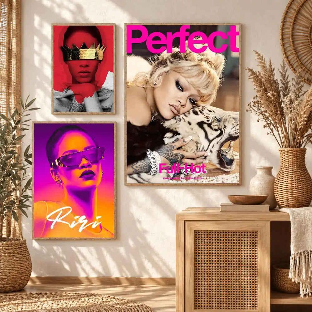 Luxury Pop Singer R-Rihanna Poster Premium Modern Waterproof Wall Art Pictures for Bedroom Living Room Bar Decor