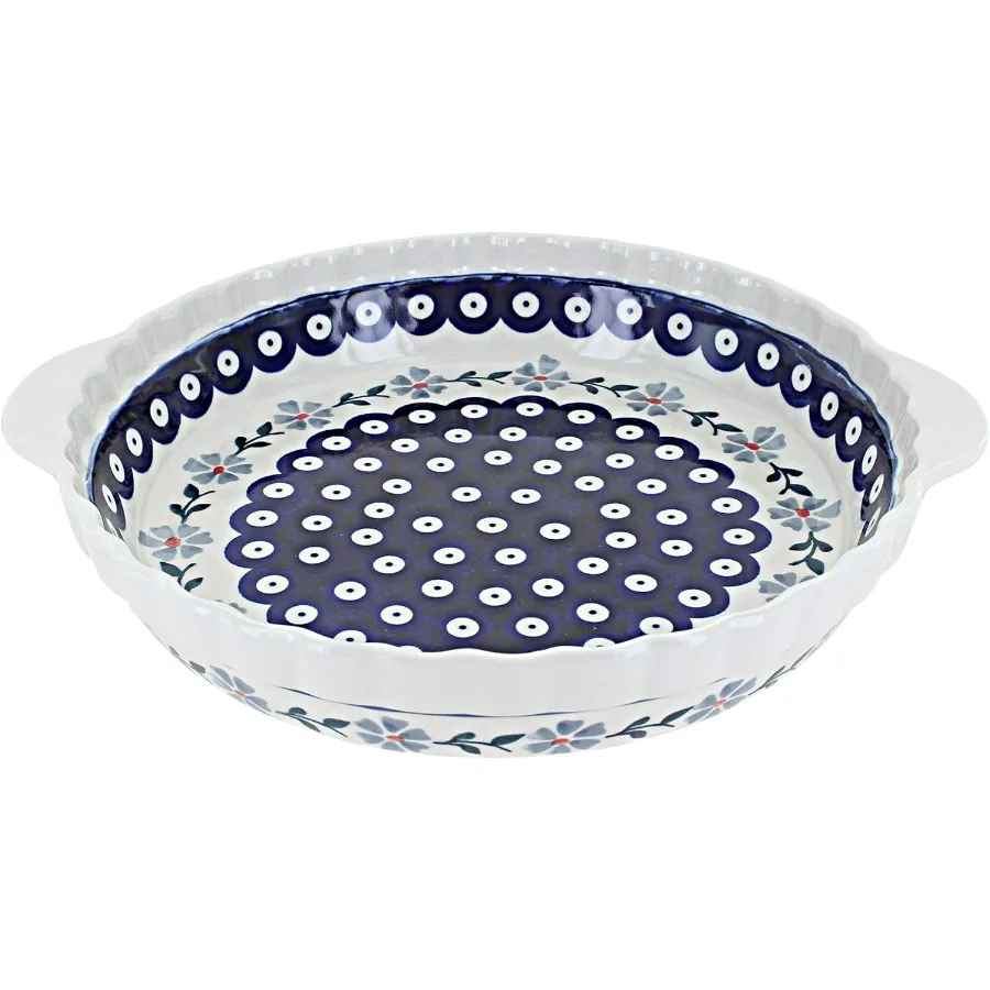 

Польская керамика — сине-фиолетовая тарелка для пирога с ручками — диаметр 9,75 дюйма — керамическая форма для выпечки, для пирогов, квитанций и десертов