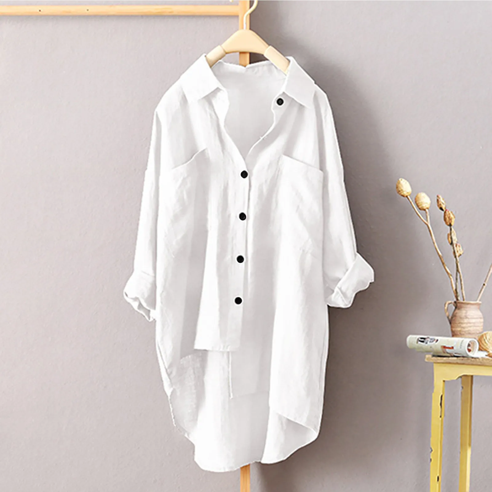 Solid Cotton Linen Blouse Soft Sun protection Shirts Tops V-neck Plus Size Blouse Women Shirts Blouse Long Sleeve 1PC 2024 New