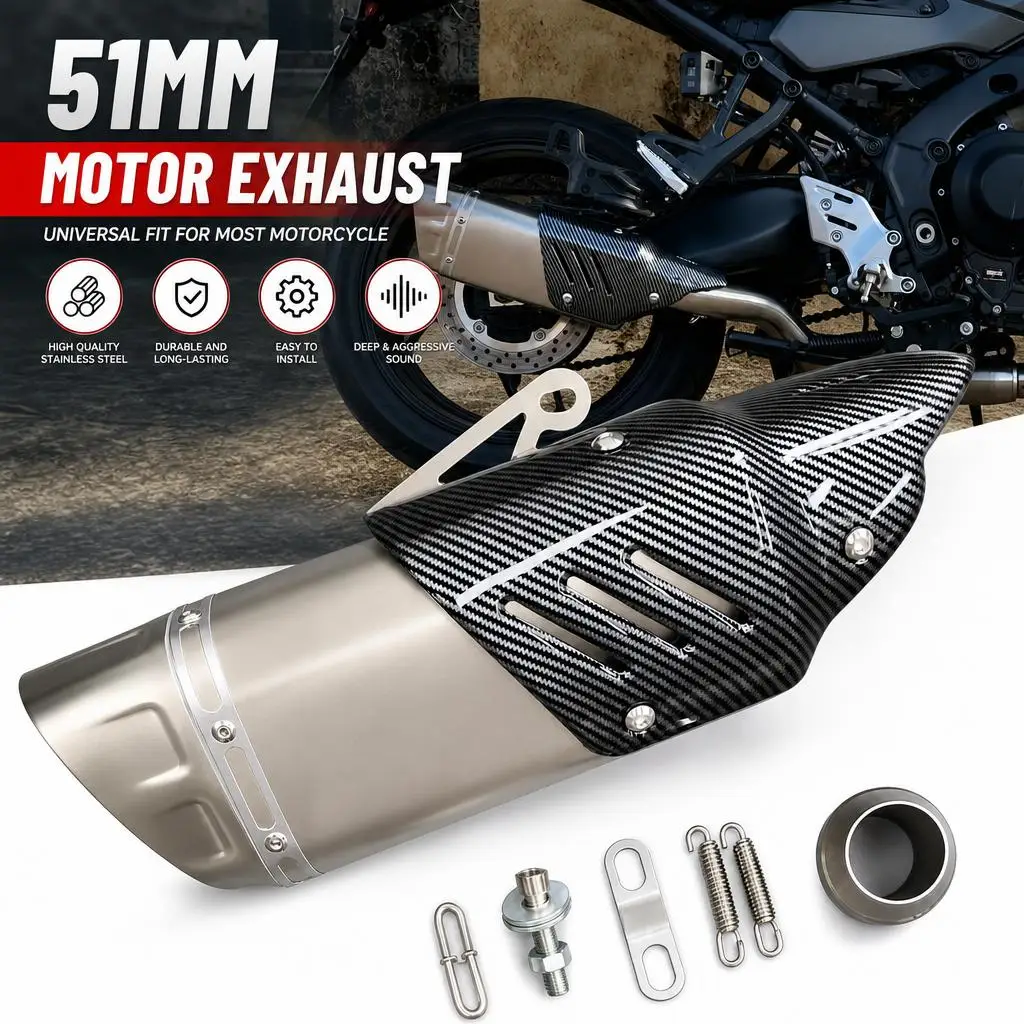 Image of 51mm Universal Motorrad Auspuff Schalldämpfer mit DB Killer für Ninja Z400 Z250 Z900 ZX6R KTM RC125 RC250 RC390 Yamaha R3 R6 MT07 Motorrad Auspuff