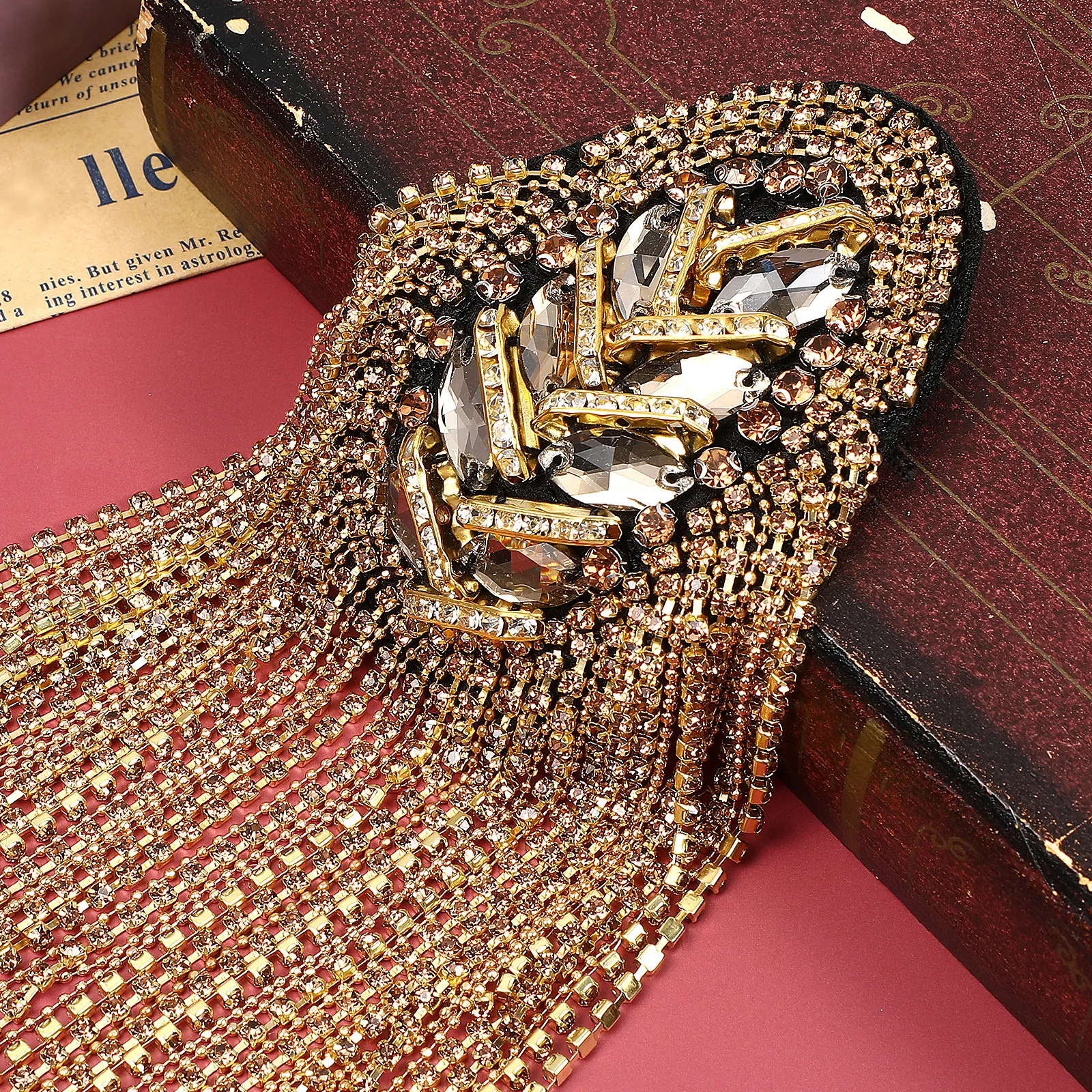 1 Pair Gold Tassel Epaulet Rhinestone Shoulder Board Costume Shoulder Badge Decor Shoulder Mark Fringe Epaulet for Suit