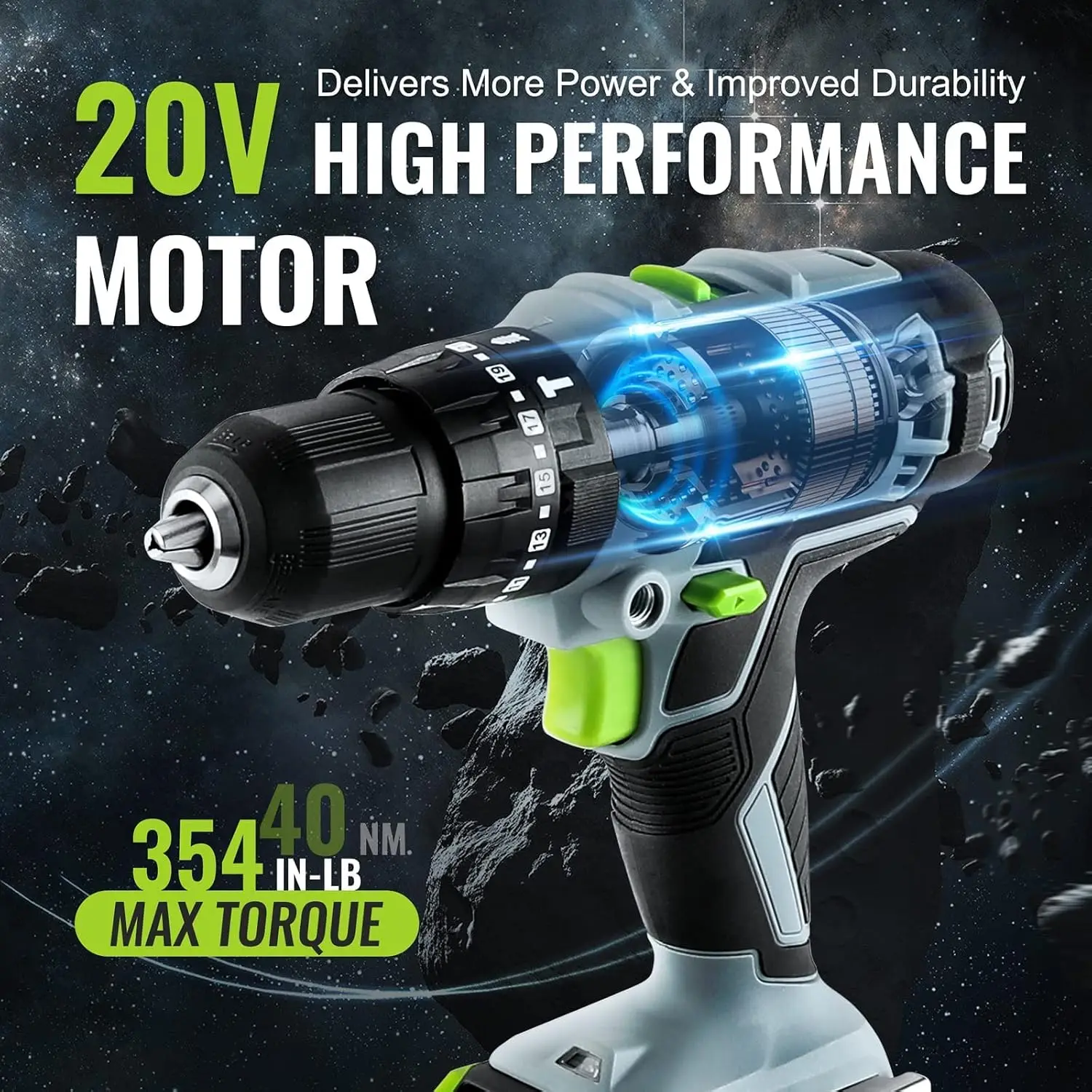20V MAX Cordless Drill Driver Set, 100-PC Accessories, 2 Batteries, Impact Drill, 40Nm Torque