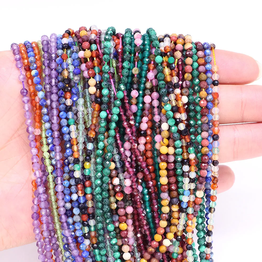 2 3 MM Faceted Stone Beads Natural Apatite Agate Amethyst Tourmaline Round Spacer Beads for Jewelry Making DIY Bracelet Necklace