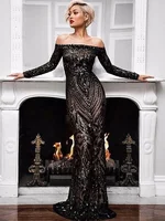 Robe sirène longue trompent sexy pour femme, col slash, paillettes, mince, club, danse, mariage, Rhde promo, vêtements de nuit, maxi con batterie, maille 2