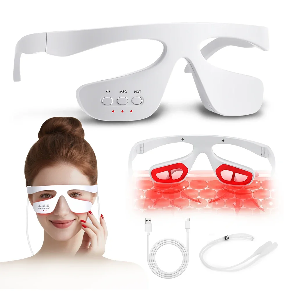 Appareil de thérapie par la lumière rouge sous les yeux, masseur oculaire à microcourant, lunettes de thérapie par la lumière rouge, masseur relaxant pour les yeux 3D, réduit la cernes