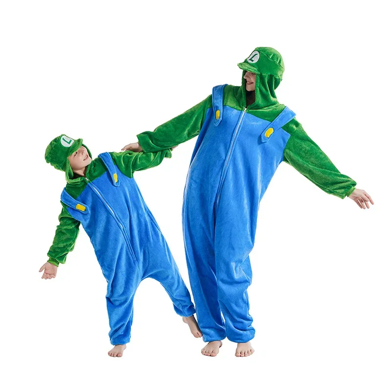 Super Mario Bros Jumpsuit Doll Clothing for Adult Child One-piece Nightwear Pyjamas Fall Winter Warmth Anime Performer Costume