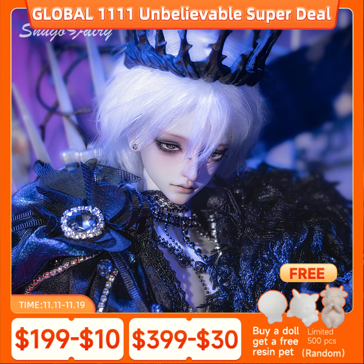 

BJD Doll 1/4 Valac Full Set Gothic Dark Style Ambitious Schemer Young Male Duke Figure Thorn Crown Outfit Gift Shuga Fairy MSD