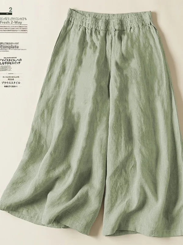 Linen Wide Leg Pants Women Summer plus Size High Waist Draped Straight Cotton Linen Casual Seven-Foot Loose Comfortable Trousers