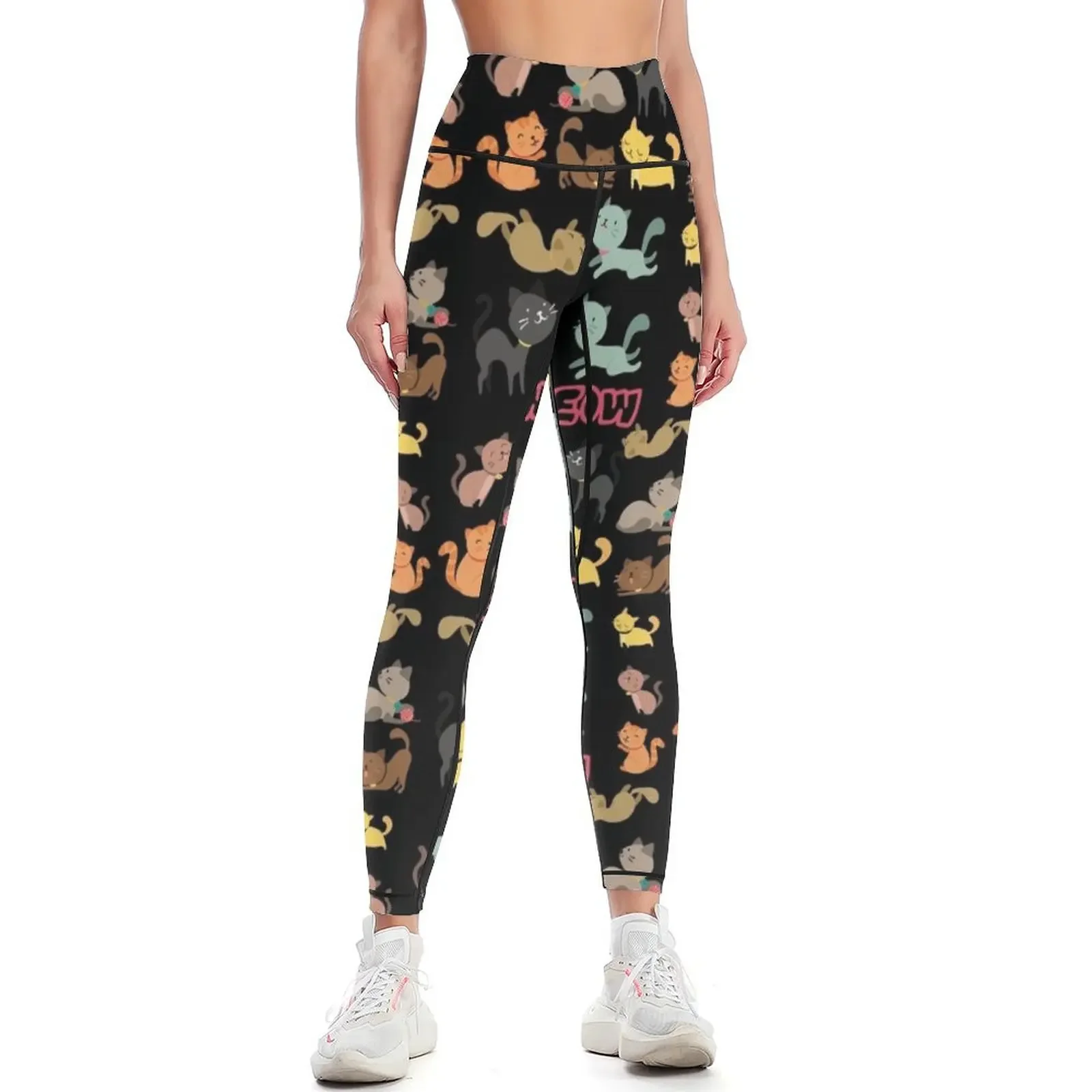 

cute cat with red nose-cute cartoon cats-Meow-Cartoon cats pattern Leggings Sweatpants trousers gym top Womens Leggings