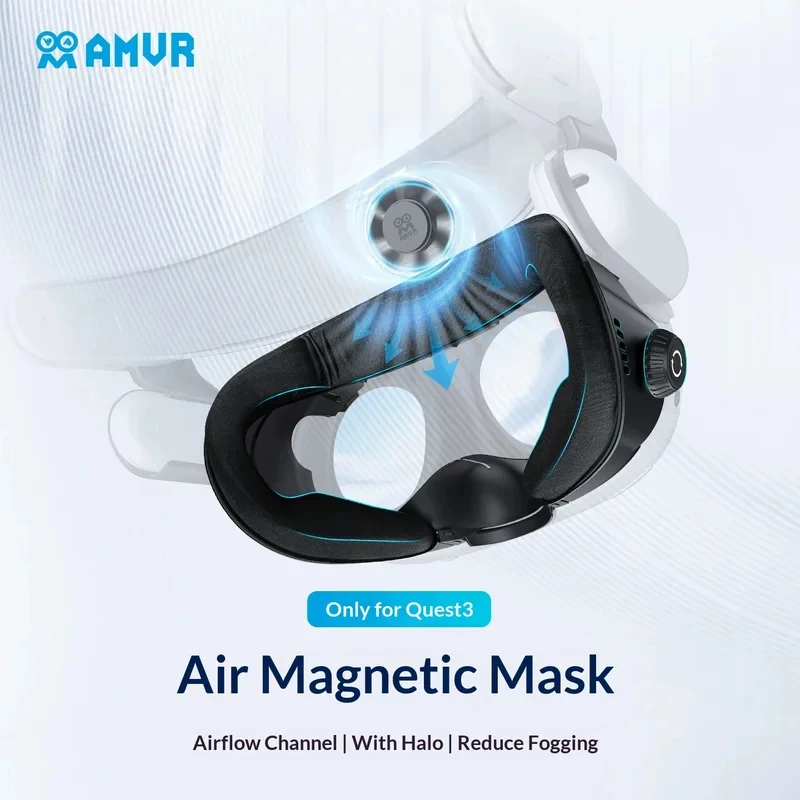 NEW AMVR FC4M Magnetic Airflow Face Cover for Quest 3 Ice Silk Cooling Ventilation Anti-Fog with Adjustable Glasses Spacer