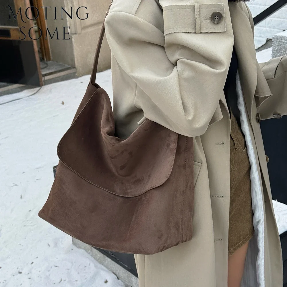 Motingsome Suede Hobos Bag Women Luxury Designer Purses Lazy Style Underarm Crossbody Shoulder Winter New Hobos Large Bag 2024