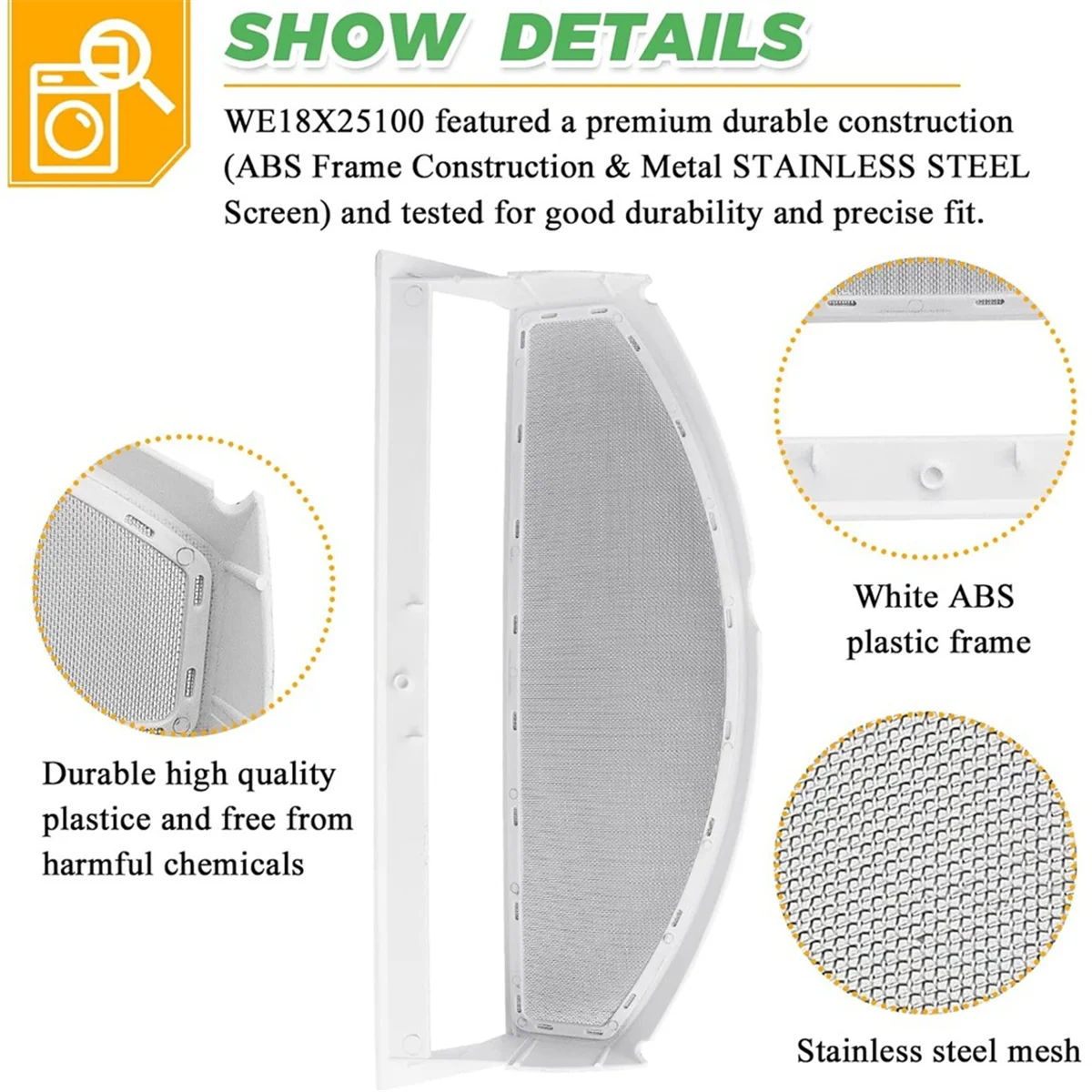 WE18X25100 WE18M19 مجفف الوبر مرشح الشاشة شبكة الشاشة لمجففات GE يستبدل WE18M30 WE18M28 AP 6037511   PS 11767017