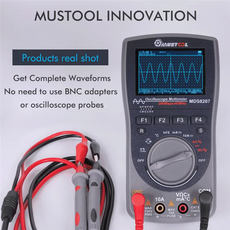 MUSTOOL MDS8207 Digital Oscilloscope Multimeter 200MS/s Sampling Rate 400MHz Analog Bandwidth 6000 Counts Graphical Oscilloscope