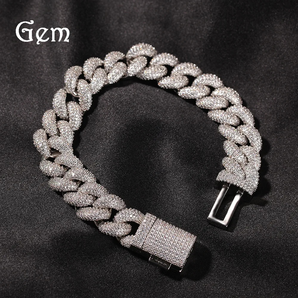 

Trendy Hip Hop Full Diamond Cuban Bracelet 14mm Three-dimensional Wild Fashion Thick Men's Bracelet Jewelry Gift