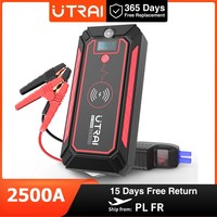 UTRAI 2500A Jump Starter Power Bank Battery Charger 10W Wireless Charging LCD Screen Safety Hammer Car Starting Device