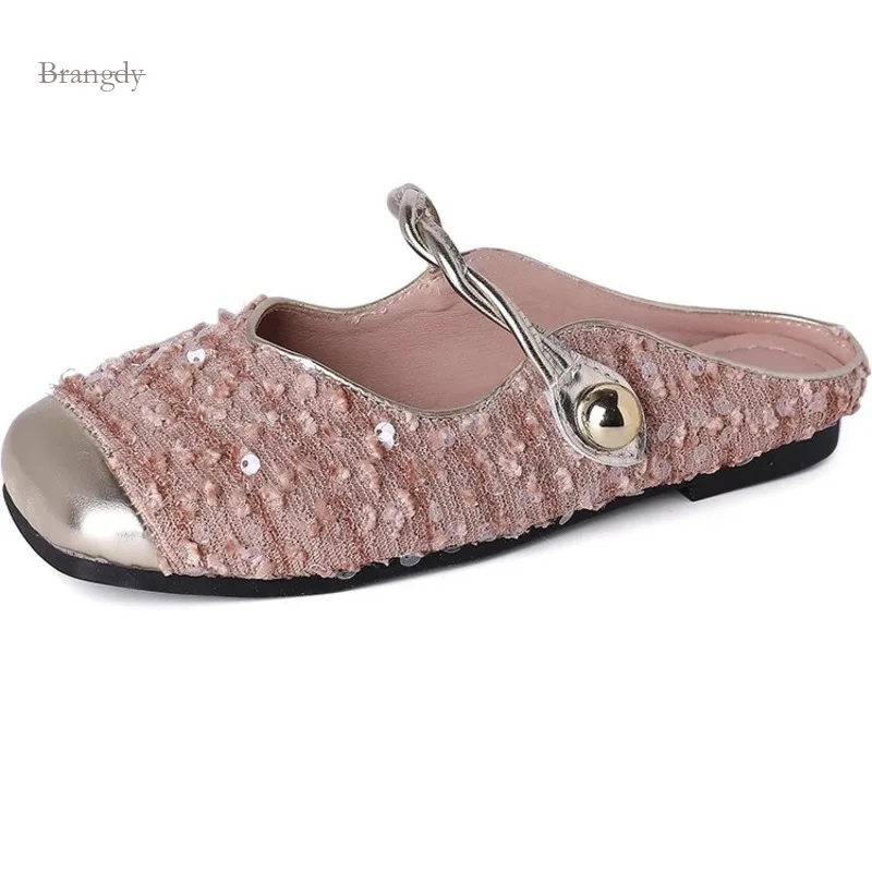 

Gentle Chinese Baotou Half Women's Spring/summer New Soft Sole French Style Slippers Atmosphere Concise Small and Dainty