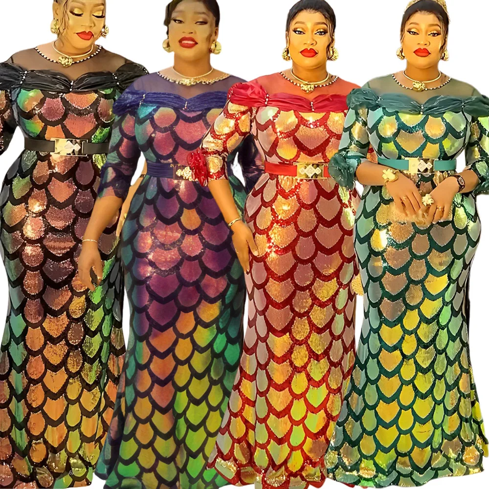 Luxury Sequin Mermaid Dresses For Women Prom Party Evening Long Dress African Dashiki Outfits Elegant Ladies Birthday Gown 2025