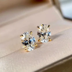 Huitan Simple Versatile Oval Zirconia Stud Earrings Women Trendy Gold Color Accessories for Daily Life Lady Engagement Jewelry