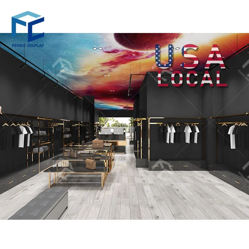 custom.Customized Showroom Clothing Accessory Display Furniture Modern Decoration Shop Clothing Men Garment Shop Showcase Design