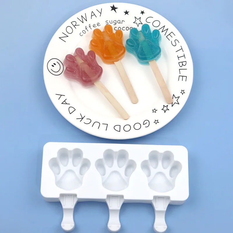 Silicone ice cream mold 3 cat paw cartoon ice cream handmade ice cream mold without stick