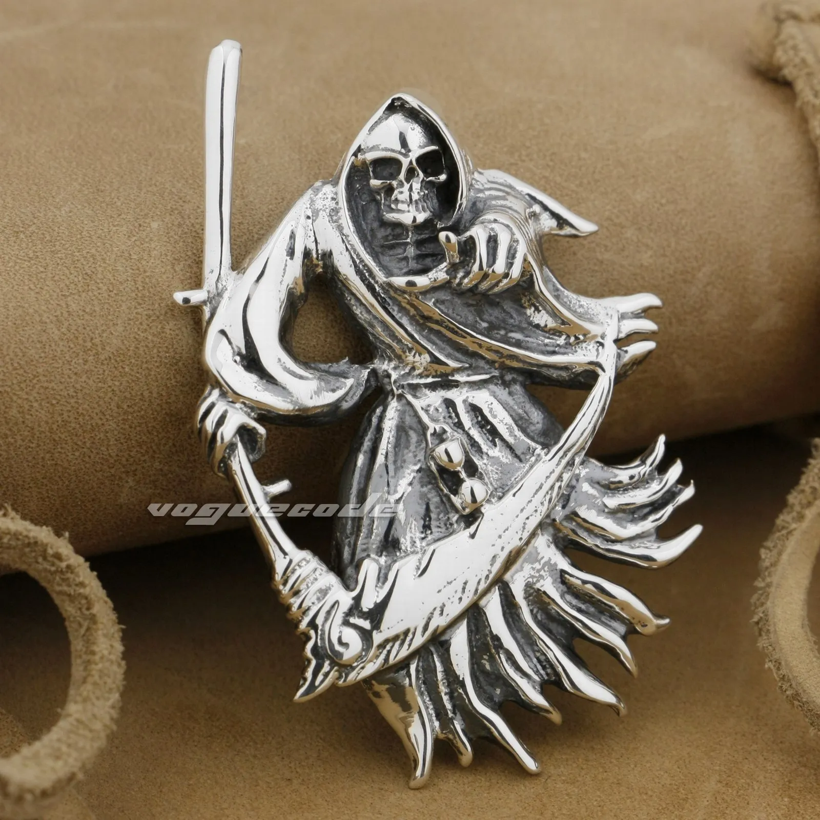 

925 Sterling Silver Large Grim Reaper Scythe Death Pendant Punk Jewelry 9H012