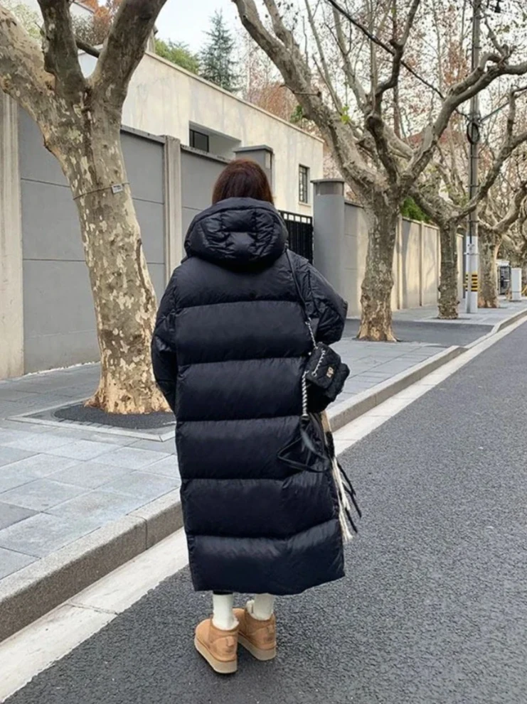 Veste longue bouffante au dessus du genou pour femme, Parka d'hiver épaisse coupe-vent avec fermeture éclair, manteau chaud rembourré en coton noir, nouveau 2026