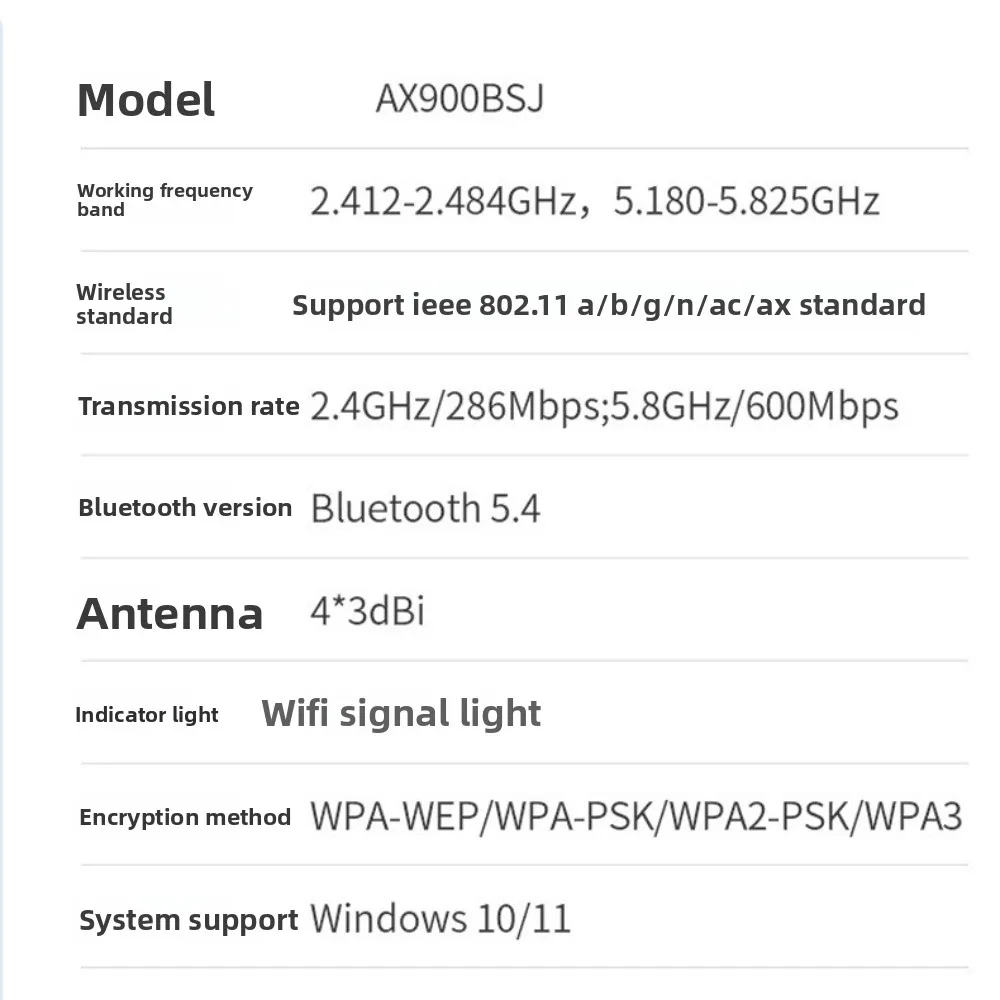 AX900 Dual Band WiFi6 USB Adapter 4 Antenna Bluetooth 5.4 900Mbps WiFi Dongle Powerful Driver Free Wireless Network Card