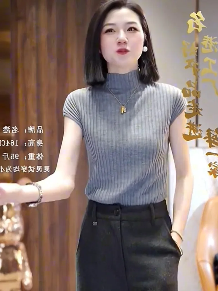 

Вязаный топ с эффектом похудения в Корейском стиле Sle Commute ort Sve Color Simple Design Women's Faion Весенний сезон