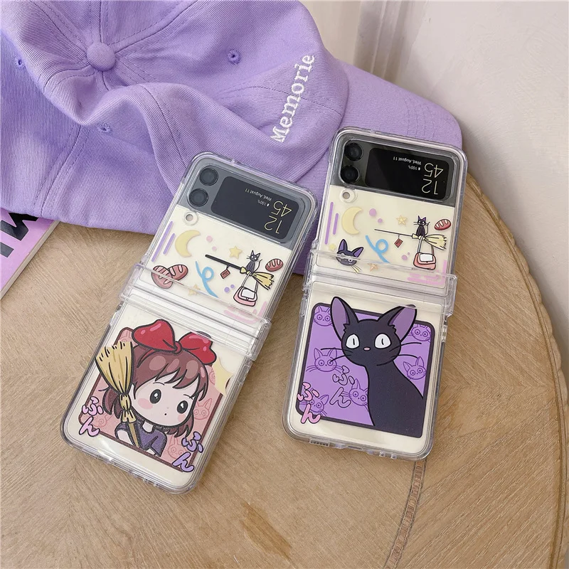 

Cute Cartoon Girl Cat Phone Case for Samsung Galaxy Z Flip 3 Z Flip 4 Z Flip 5 Hard PC Back Cover for ZFlip6 Case Shell