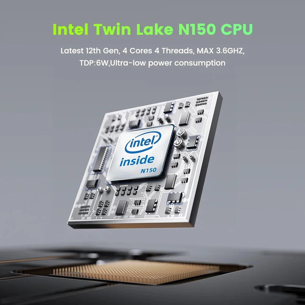 YCTipc Intel N150 Mini PC Gaming Windows 11 Pro Mini PC DDR4 8GB/16GB 1000M M.2 2280 SSD VGA Tri-Display computadora de escritorio de oficina
