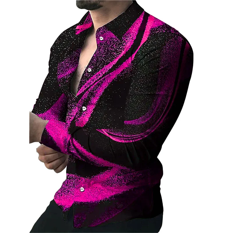 2024 Men\'s Multicolor Gilt Personalized Fashion Casual Party Suit Lapel Long Sleeve Printed Versatile Large Size Shirt