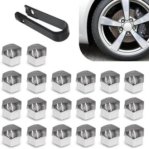 

Icykale, 21 шт., 17 мм, серебристые колпачки для колесных гаек – водонепроницаемые, прочные пластиковые заглушки для колесных болтов с инструментом для снятия