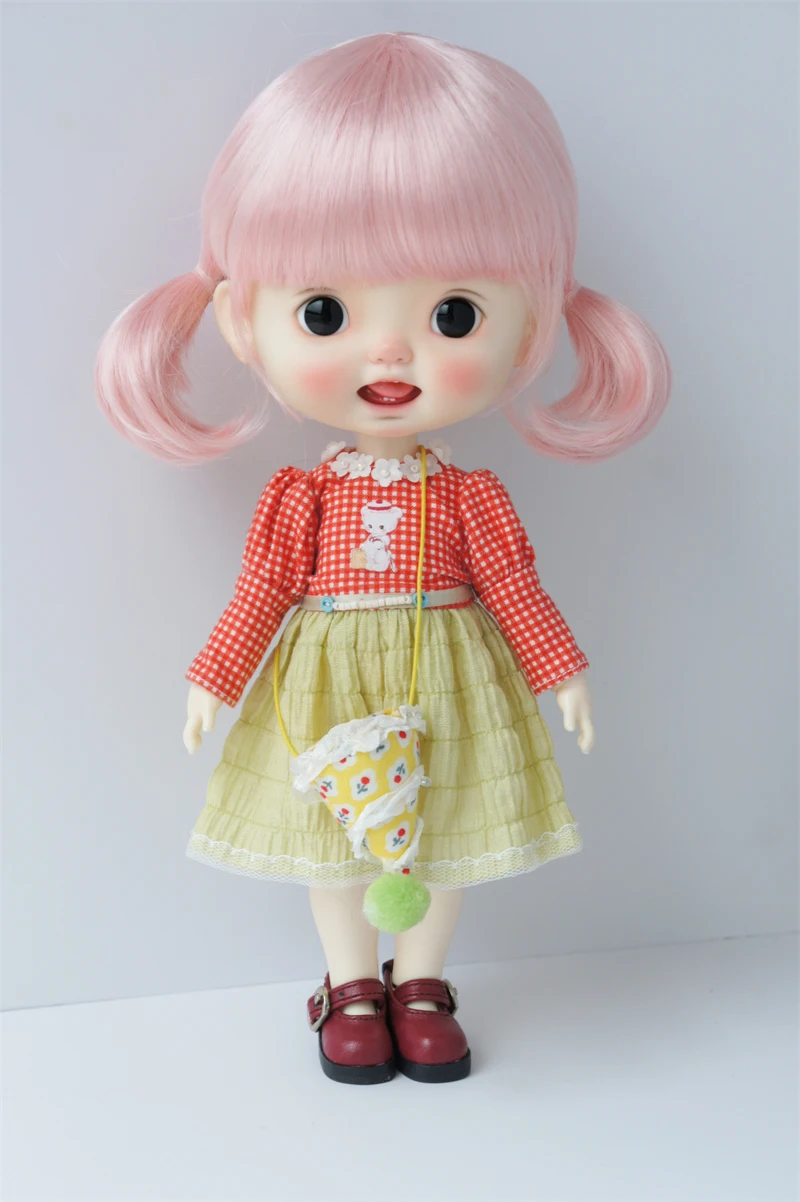 JD805 1/12 1/8 1/6 1/4 1/3 Blythe Q-Baby Cute Double C-Curly Pony BJD Wig Suit Size 4-5 Inch to 10-11 Inch Hair Doll Accessories