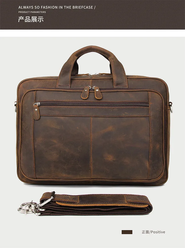 High Quality Genuine Leather Men Briefcase Business Bag Crazy Horse Leather Large 17'inch Laptop Bag Male Portfolio Office Case