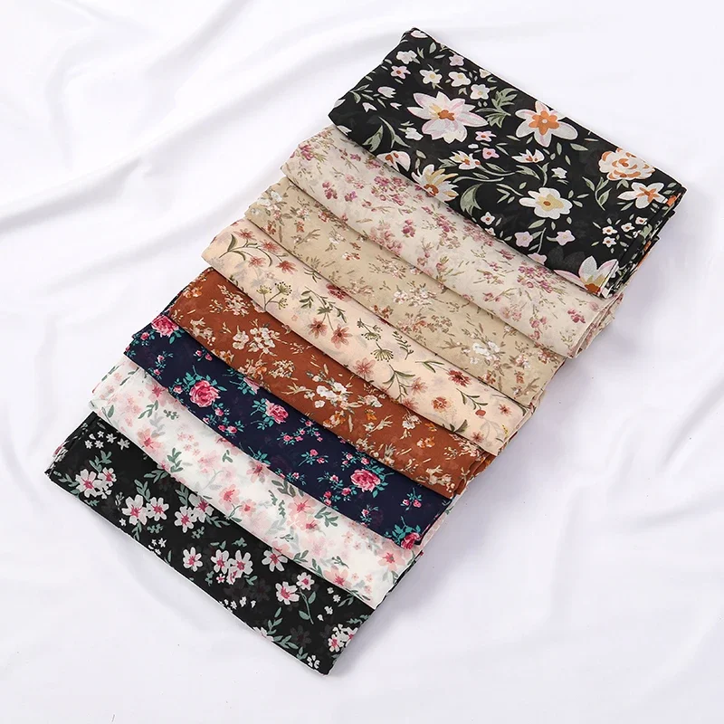 145*145cm Floral Square Chiffon Scarf Muslim Hijab Scarf Flower Print Chiffon Shawl Large Square Scarf Luxury Brand Designer