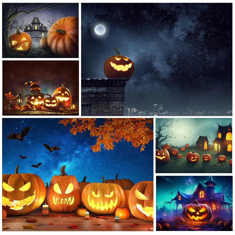 

MOON.QG Halloween Outdoor Backdrops Lanterns Trees Spider Webs Backgrounds For Photographs Studio Photography Accessories Photo
