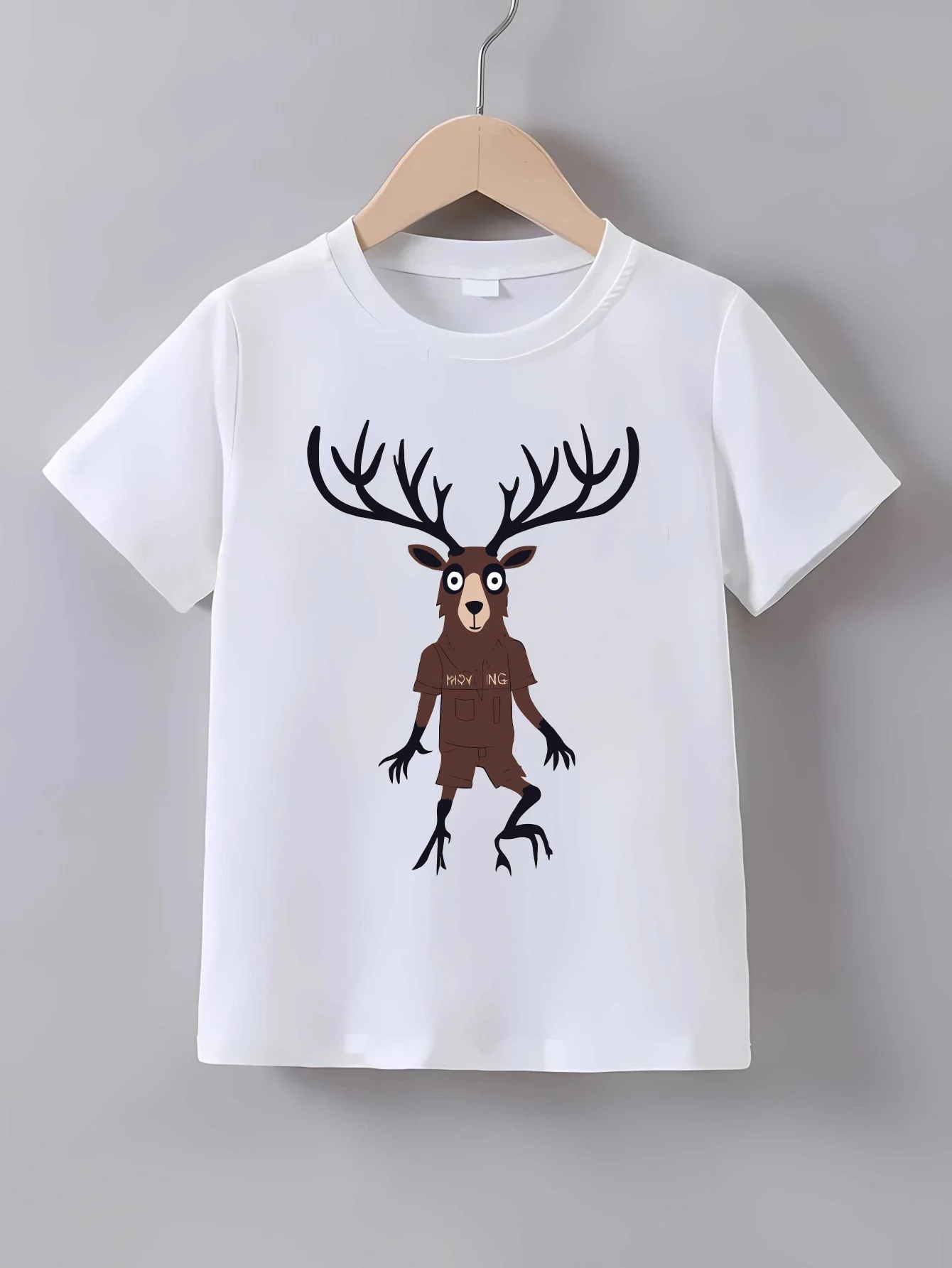 Family Matching T Shirt Fashion Deer Creature Graphic Print Short Sleeve Cotton Tee For Boys Girls Kids Daily Casual Wear